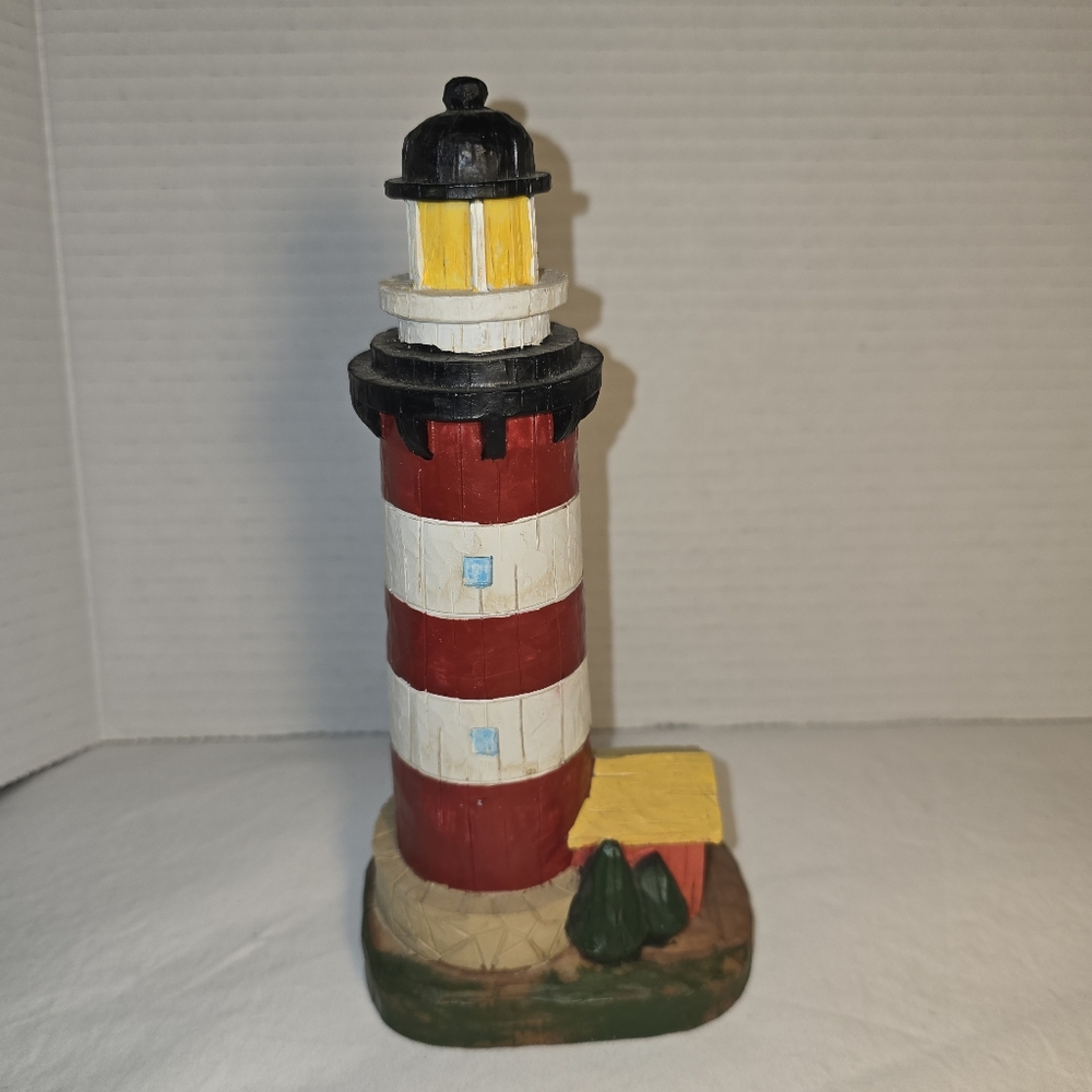 Lighthouse Replica Nautical Decor Wooden 8 x 4 x 3 Inches Red White Black